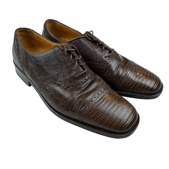 Julio Blanco Brown Lizard Embossed Oxford Dress Shoes 12 - Picture 2 of 8